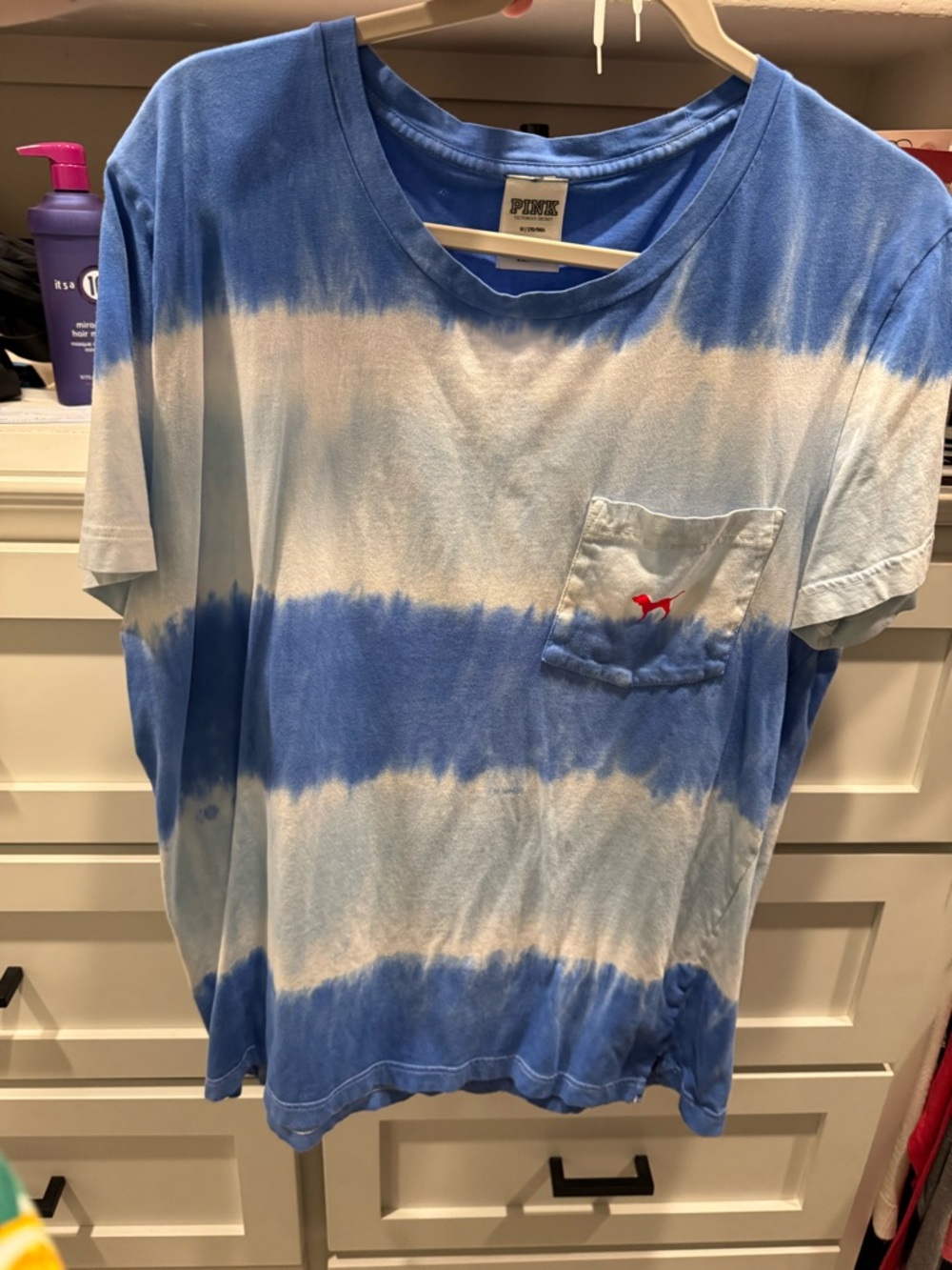 PINK Victoria's Secret Blue & White Tie-Dye Tee